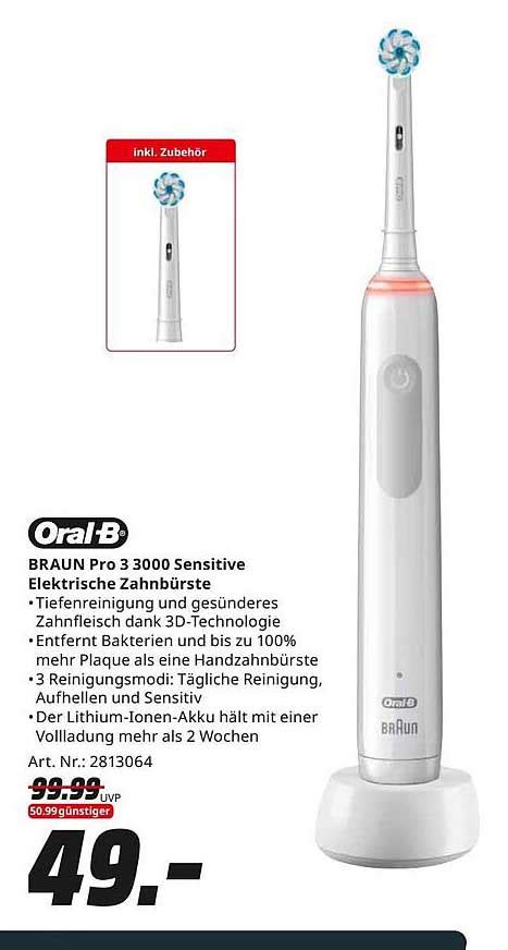 Oral-b Braun Pro 3 3000 Sensitive Elektrische Zahnbürste Angebot bei ...