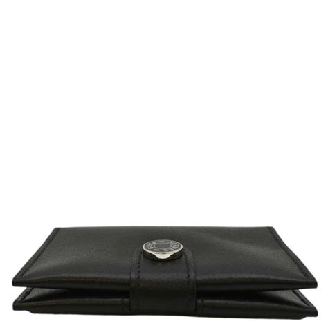 HERMES Leather Card Holder Wallet Black