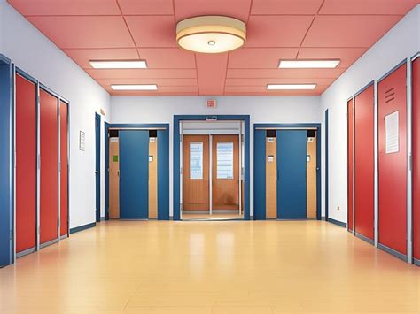 Premium Photo | School hallway interior with doors and lockers catton illustration