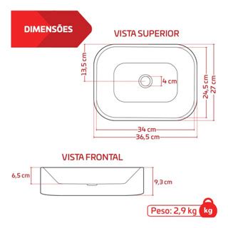 Cuba Pia De Apoio Retangular 36x27cm Para Banheiro Lavabo Luna Branca