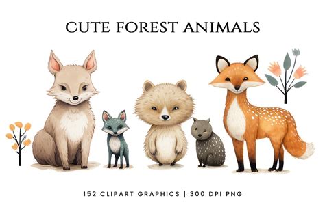 Cute Forest Animals Clipart Bundle | Animal Illustrations ~ Creative Market