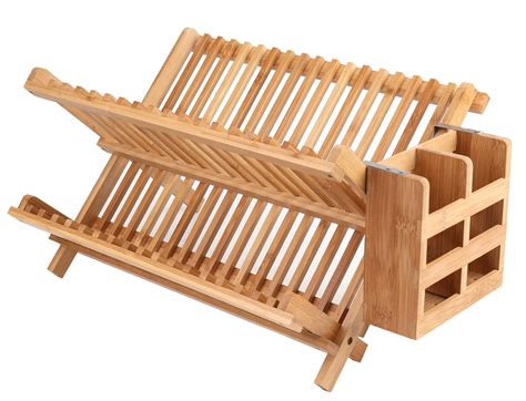 Buy Lawei Bamboo Dish Drying Rack With Utensil Holder Collapsible