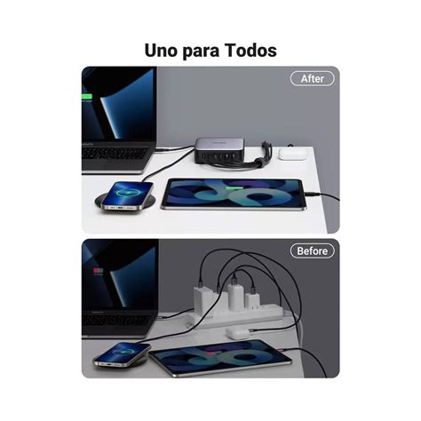 Ripley CARGADOR PARED 200W GAN 6 PUERTOS 4 USB C 2 USB A UGREEN