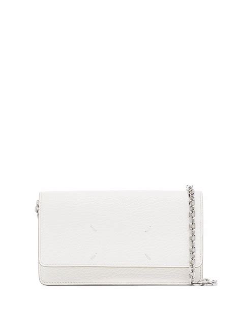 Maison Margiela Four Stitch Leather Wallet On Chain White