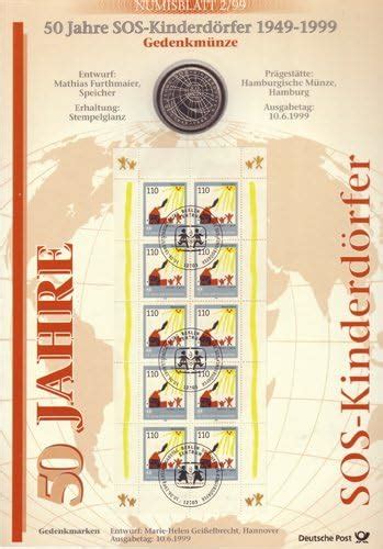 Goldhahn BRD Bund Numisblatt 2 1999 50 Jahre SOS Kinderdörfer