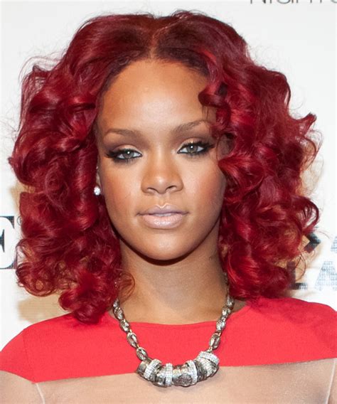 Rihanna Medium Bright Red Curly Bob