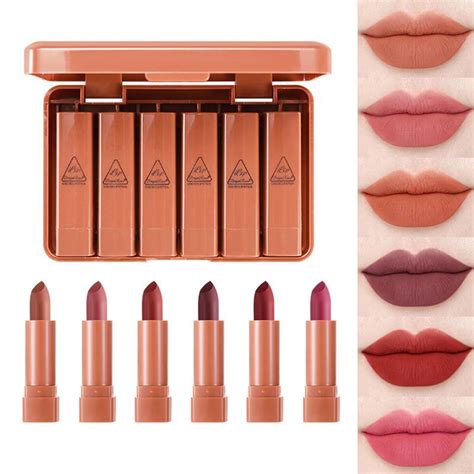 Batom matte liso 6 pçs set veludo batom maquiagem clássico cor nude à