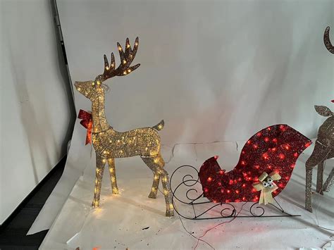 2 Piece Large Lighted Christmas Reindeer Sleigh Pre Lit For Indoor