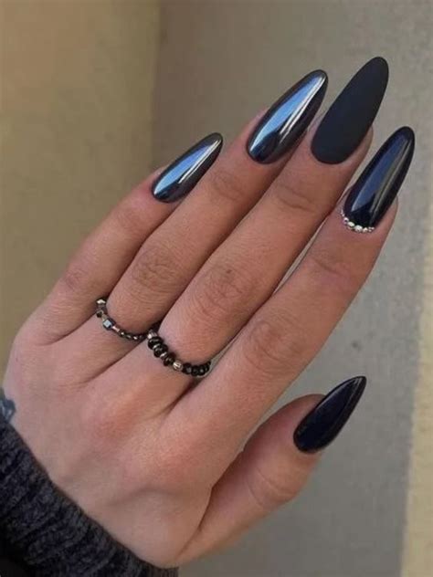 Black Chrome Nails Black Toe Nails Black Almond Nails Black Acrylic