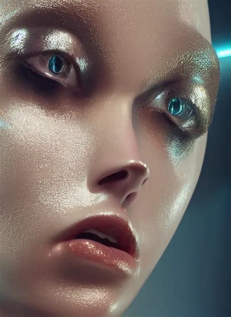 Extreme Close Up Of A Ex Machina Robot Girl Posing In Stable