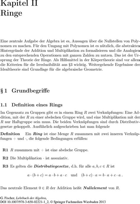 Kapitel Ii Ringe Grundbegriffe Definition Eines Rings Pdf