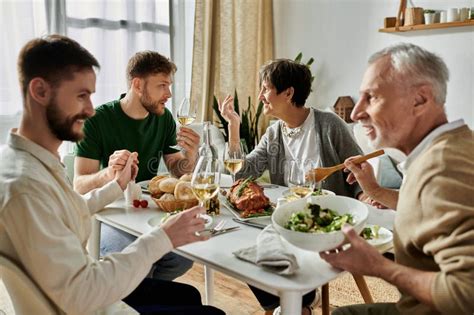 A Gay Couple Enjoys A Meal Stock Image Image Of Relationship