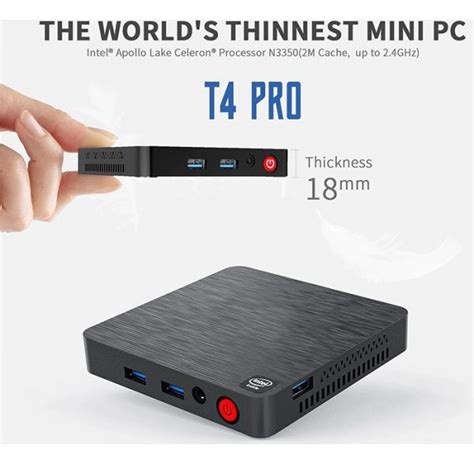Beelink T4 Pro Mini PC, N3350, 4GB RAM, and 64GB ROM