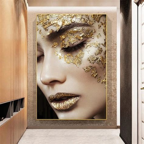 Quadro Decorativo Rosto Feminino Ouro