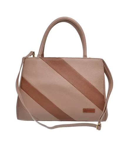 Bolsa tote Sifra 615 design listrado de couro nude e camel alça de