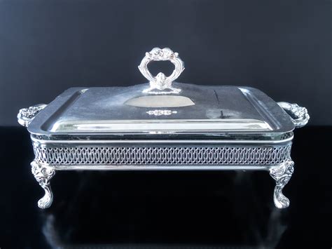 Silver Plate Covered Dish With Glass Casserole Serving Buffet Dish 20