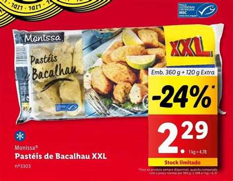 Promoção Monissa Pastéis de Bacalhau XXL Emb 360 g 120 g Extra em Lidl