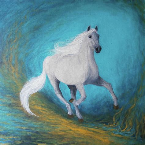 Beautiful White Horse, Running Wild and Free in a Dream Painting by ...