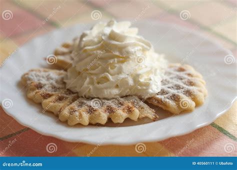 Waffle With Whipped Cream Stock Image Image Of Sweet