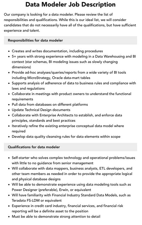 Data Modeler Job Description Velvet Jobs