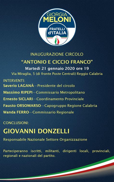 Reggio Calabria Domani Linaugurazione Del Circolo Di Fratelli D