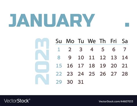 Calendar for the month of january 2023 Royalty Free Vector