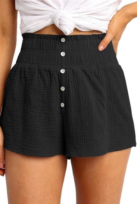 Black High Waisted Crapy Banner Cotton Shorts High Waisted Shorts