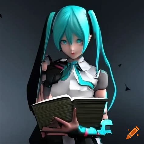 Cyborg Hatsune Miku Reading A Book