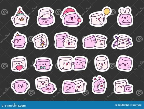 Marshmallow Cute Face Character Sticker Bookmark Stock Vector