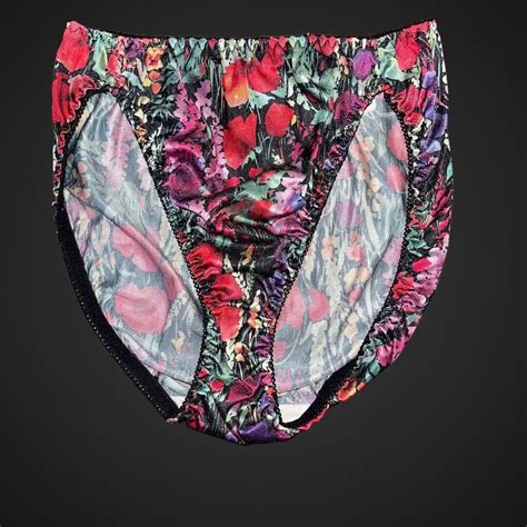 Vintage Flower S Black Hicut Bikini PANTY Med Sissy Gem