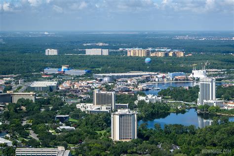 Aerial view of the Disney Springs Resort area hotels on Hotel Plaza ...