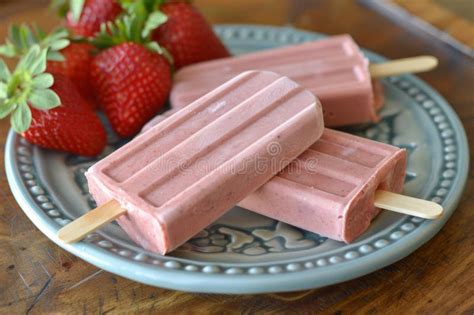 Homemade Strawberry Popsicles. Frozen Fruit Juice Stock Image - Image ...