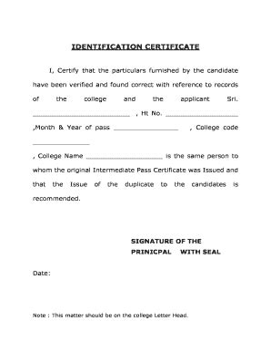 Identification Certificate Fill Online Printable Fillable Blank