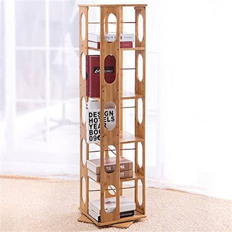 5 Tier 575 Natural Bamboo Bookshelf Revolving Bookcase100 Natural