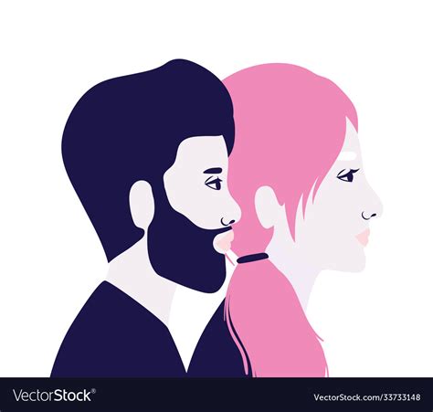 Woman And Man Cartoon In Side View Blue Royalty Free Vector