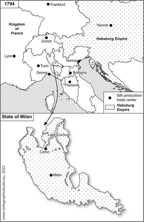 Map of the Duchy of Milan (Ducato di Milano) at the end of the ...