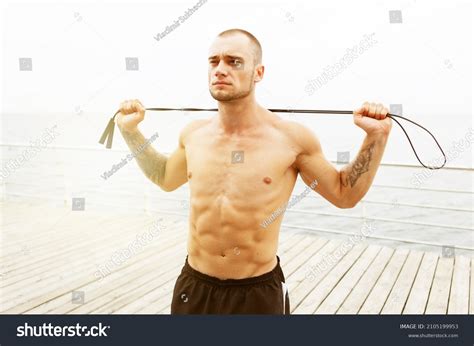 Embossed Muscular Man Naked Torso Skipping Stock Photo 2105199953 Shutterstock