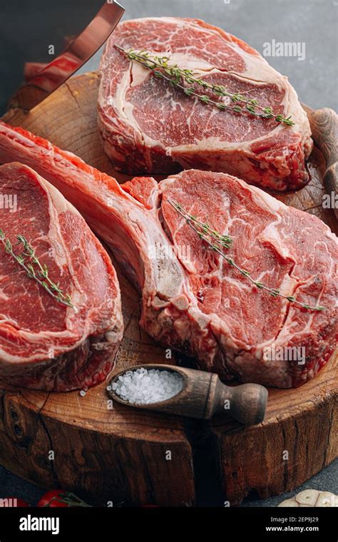 Fresh Raw Prime Black Angus Beef Steaks Variety Of Raw Beef Meat