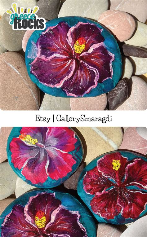 Hibiscus Flower Painting Painted Rocks Pebble Art Concrete Garden