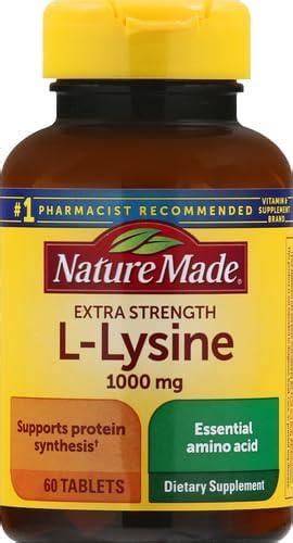 Nature Made Extra Strength L Lysine 1000 Mg Tablets 60 Count For