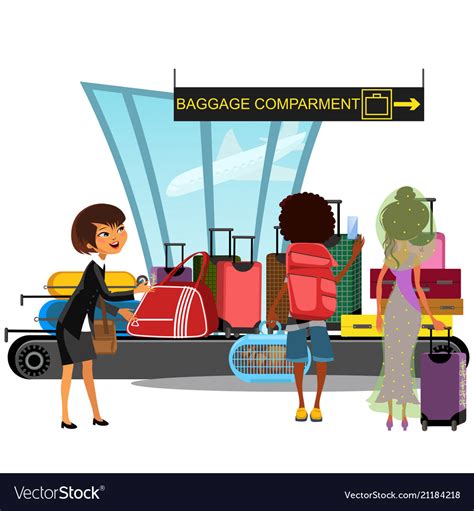 Airport conveyor belt with passengers take luggage