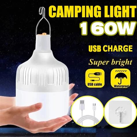 Luz LED portátil para acampar linterna recargable por USB 3 modos de