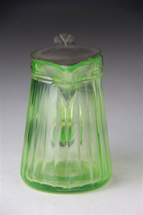 Vintage Ribbed Green Uranium Glass Creamersyrup Dispenser With Lid Glows Ebay