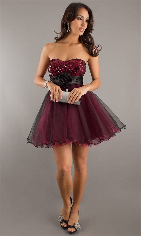 Red And Black Strapless Short Tulle Dress Strapless Party Dress Junior