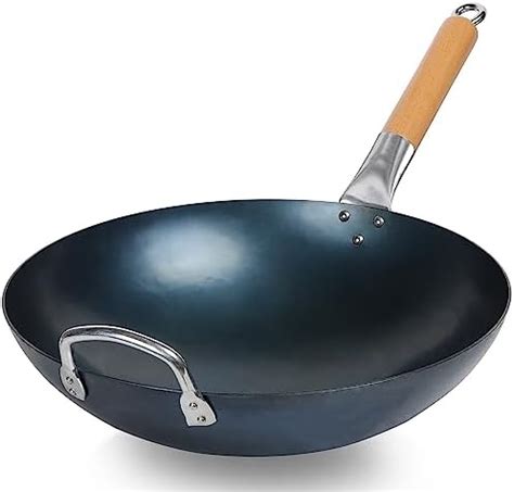 Amazon Mmlpes Wok Pre Seasoned Carbon Steel Wok Pan With