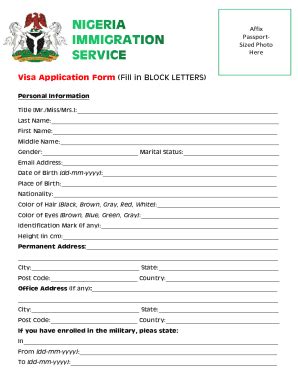 Fillable Online Visa Application Form Fill In Block Letters Fax Email