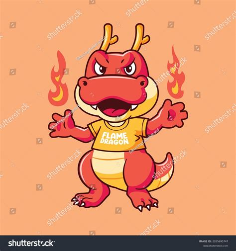 Cute Cartoon Red Dragon Flame Vector Stock Vector (Royalty Free ...