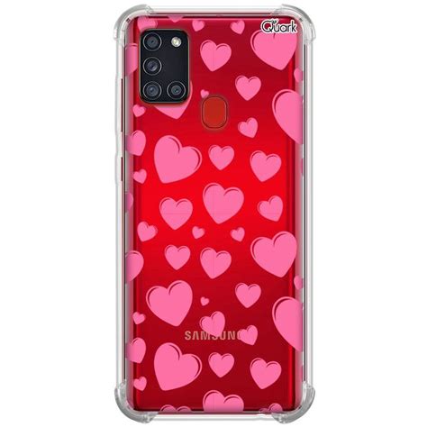 Capa p galaxy a21s 0924 corações rosados QuarkCase Capinha de