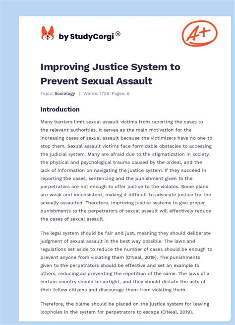 Improving Justice System To Prevent Sexual Assault Free Essay Example