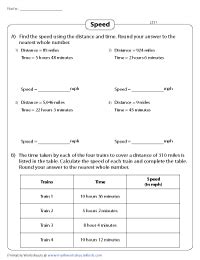 Speed, Distance, and Time Worksheets